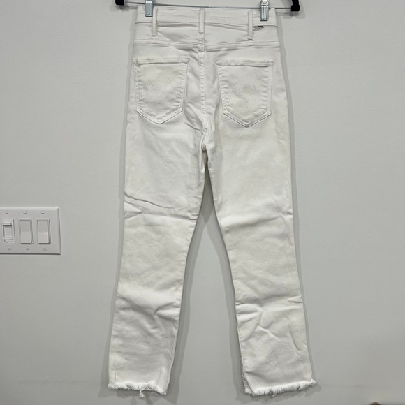 Mother Denim White Jeans 26 High Rise Raw Hem Cotton Blend Hustler Ankle Fray - Picture 2 of 6